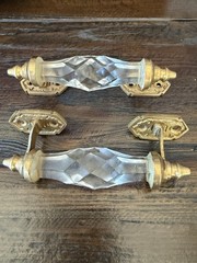 Anthropologie Crystal & Gold Metal Drawer Pulls Set of 2 New