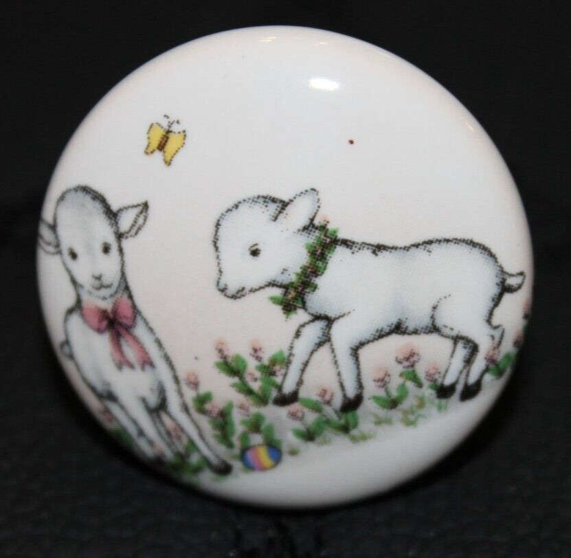 Lot of 6 VTG Porcelain Painted 1.5″ Round Painted Cabinet Knobs “SHEEP” NOS!!!