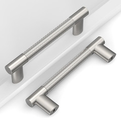 Knurled Cabinet Pulls CK4496 (10 Pack, Brush Satin Nickel, 3.75″/96MM Hole Cente