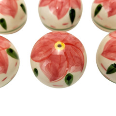 8 VTG 90s Hand Painted Drawer Cabinet Knobs 1.75″ dia Round Stoneware Set Retro