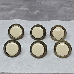 6 Vtg Porcelain Solid Brass Knob Replacement Cabinet Drawer Beige Off White 1.5″