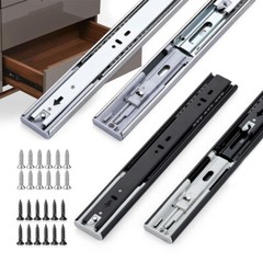 1 Pair Soft-Close 10″-20″ Full Extension Drawer Slides Ball Bearing Black Silver