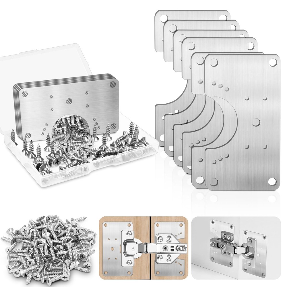 6 Pcs Cabinet Hinge Repair Kit, Stainless Steel Cabinets Hinge Repair Plate B…