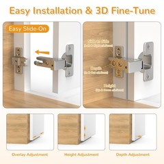 Chibery 20 Pack Face Frame Inset Cabinet Hinges 105° Soft Close Heavy Duty for