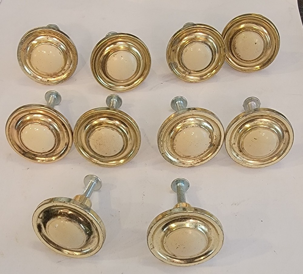 Amerock 755 1 Polished Brass Cabinet Knob w/ Almond Ceramic Center- Lot Of 10