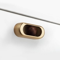 6 Pk Mid-Century Modern Brushed Brass Cabinet Oval Cup Pulls w/ Walnut Ball 1.9″