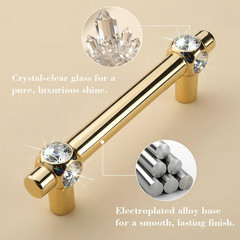 4 PCS Crystal Gold Cabinet Pulls, 3-3/4″(96Mm) Hole Center, 5 Inch Elegant Dress