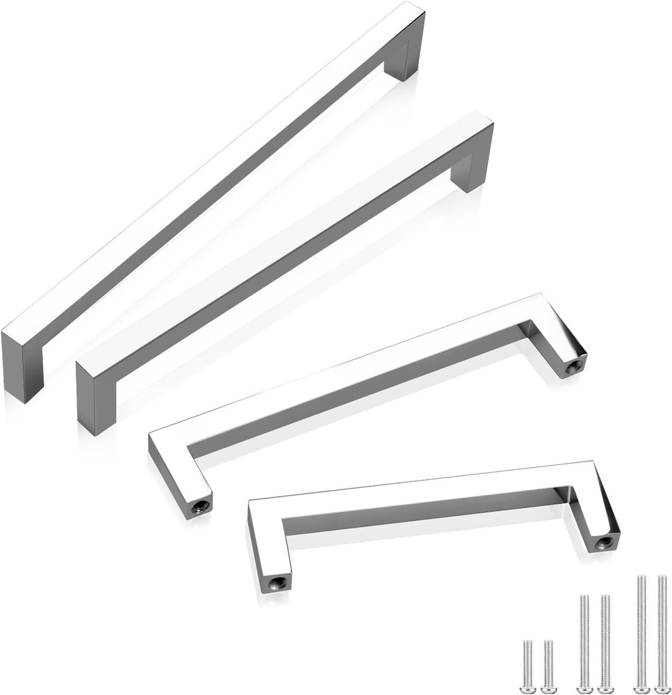 100 Pack Cabinet Handles Polished Chrome 3-3/4In(96Mm) Hole Center Solid Square