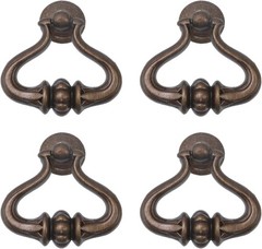 4 Pcs Vintage Drop Ring Knobs Pulls Handles Bronze Dresser Drawer Single Hole