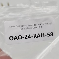 Illinois Cabinet Lock Dead Bolt 3/4″L x 7/8″ Cyl D5045 Brass Keyed Different