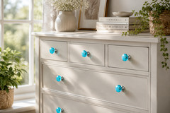 12 Handmade Aqua Blue Bubble Glass Cabinet Knobs Trendy Modern for Dressers knob