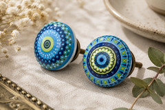 10 handmade Marrakesh blue mosaic drawer knobs cabinet ceramic fast ship