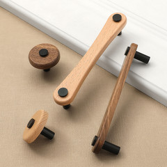 4 Pcs Cabinet Walnut Wood Handls Kitchen Knobs Black Drawer Pulls