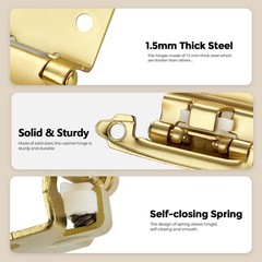 8 Pack Gold Cabinet Hinges 1/2in Overlay Semi Concealed Self Closing Face Mount