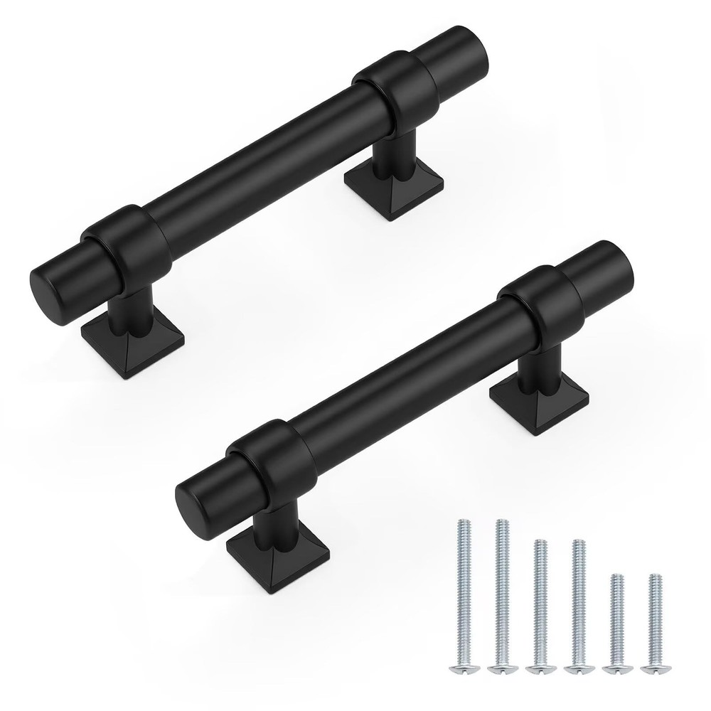 6pack Stainless Steel Cabinet Handles 2.5inch Hole Centers Black Cabinet Pull…
