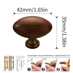 Evionlin 4 Pcs Cabinet Walnut Wood Handls Kitchen Knobs Brass Drawer knob