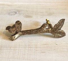 1 Antique Gold Bird On Branch Metal Drawer Pull Cottage Nature Metallic Handle