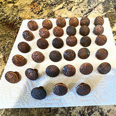 Lot of 32 Rustic Round Hammered Antique Brown/Black Metal Cabinet Knobs 1.5in