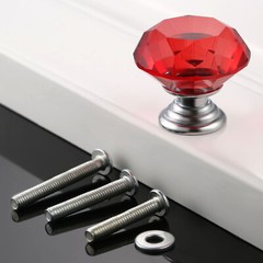 30mm Red Knob Pull Handle Crystal Glass Box Cabinet Closet Door 1/2/12Pcs Knobs