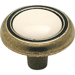 7 Amerock Cabinet Door Pull Knob BP76244-AB Antique Brass Ceramic Center NEW