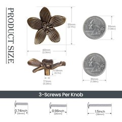 2.4 Inch Antique Brass Flower Cabinet 8 Pack Antique Brass Bronze(2.4inch)