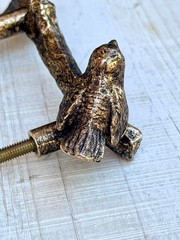 1 Antique Gold Bird On Branch Metal Drawer Pull Cottage Nature Metallic Handle