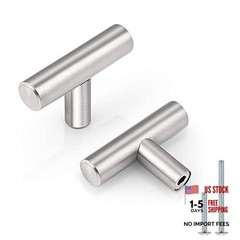 (Pack Euro Style Round T Bar Satin Nickel Cabinet single hole 5 Brushed Nickel