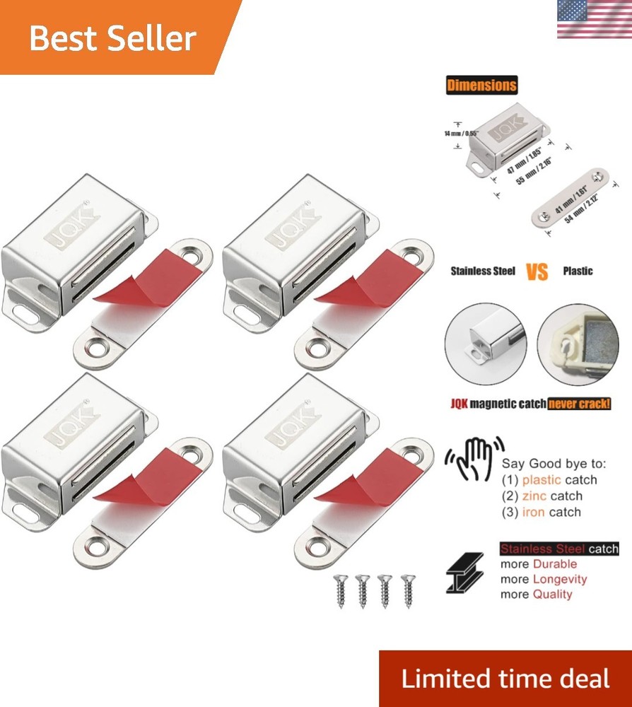 Pack of 4 Powerful Magnetic Cabinet Catches – Rustproof Stainless Steel Design