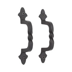Pair of Cast Iron Twisted Handles Cabinet or Door Pulls in Black 5 Inch