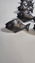 Lot of 11 Cast Iron Fish Drawer Pulls Dark Gray Cabinet Handles Draw Pulls READ