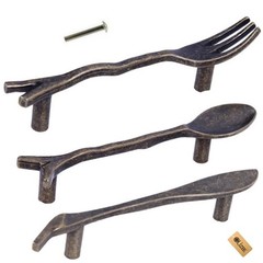 3 PCS Creative Bronze Spoon Fork Knife Kitchen Cabinet Drawer Handle Pull
