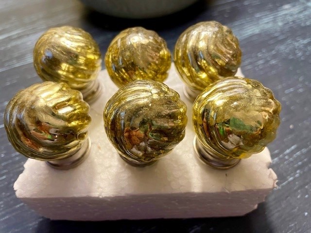 6 Anthropologie Gold Mercury Glass cabinet drawer knobs round balls
