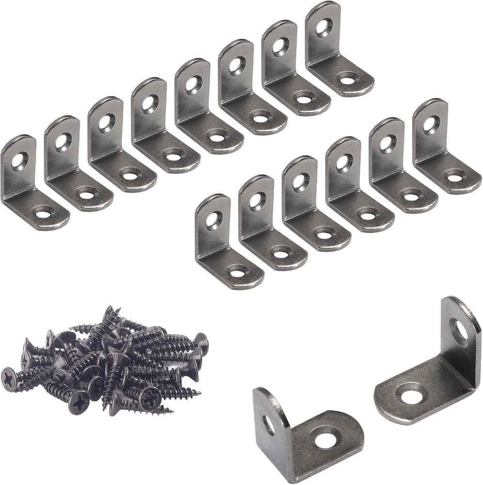 16pc L Bracket 1 inch Corner Brace 90 Degree Metal Support Fastener Gun Metal