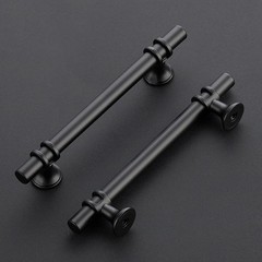 10 Pack 5 Hole Black Cabinet Handle, Matte Finish, 7-3/8 Overall, Kitchen Pull