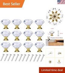6 Pack of 30mm Gold Aluminum Crystal Glass Drawer Knobs – Elegant Design