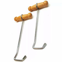 Boot pulls: metal hook with wood handle, lightweight, durable, 8 inch,1 pair