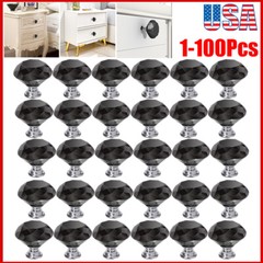 1-100Pcs Crystal Glass Cabinet Knobs Diamond Shape Drawer Door Pull Handles LOT