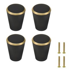 4 PCS Black Gold Solid Brass Single Hole Circular Cone Knobs 0.98×0.79 Inch