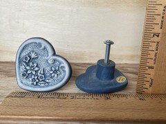 Blue Denim Heart Shaped Drawer Pulls 6 pcs ~ Polyresin