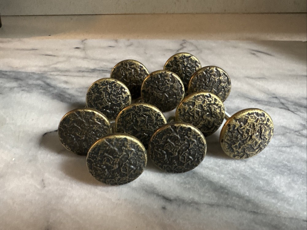 Vintage Hammered Brass Round Knob Cabinet Pull Handle Rosette Ornate Lot Of 11