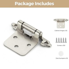 50 Pack 25 Pair Brushed Nickel Cabinet Hinges 1/2 inch Overlay Kitchen Cabin…