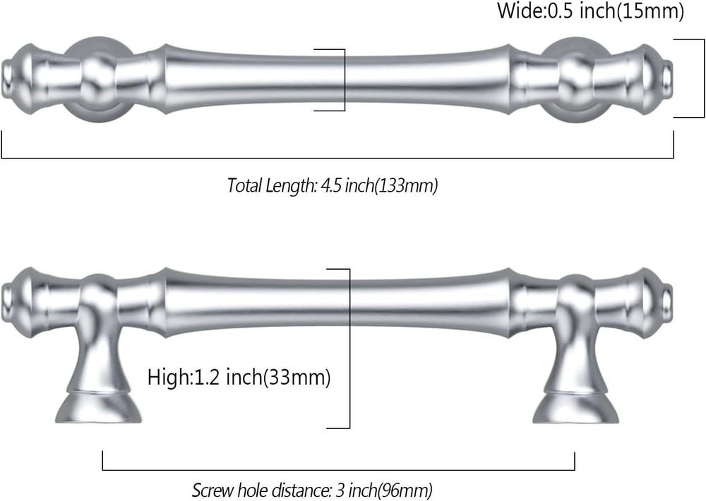 Asidrama 10 Pack 3.75 Inch(96mm) Polished Chrome Kitchen Cabinet Handles, Cabine