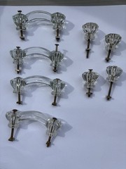 Glass Furniture Pulls (4) & Knobs (4) Clear w/Complete Original Hardware Vintage