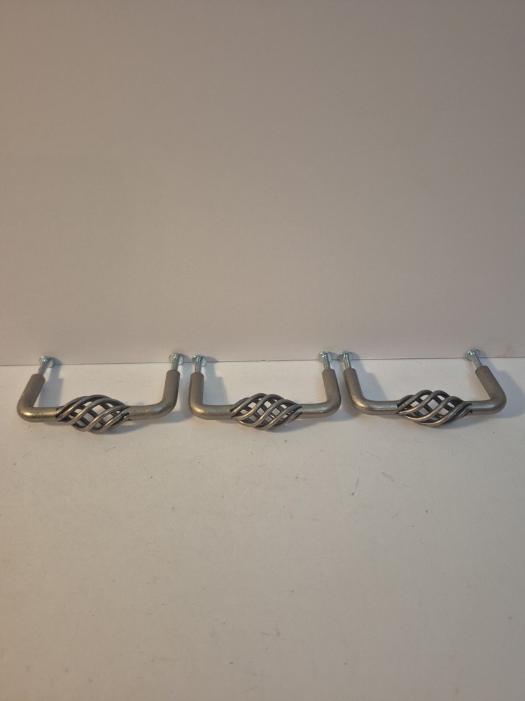 Lot Of 3 – 3.25″ Cabinet Hardware Bird Cage Twist Wire Swirl Handles Nickel