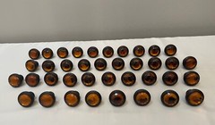 38 AMBER/BRONZE CABINET DRAWER DRESSER KNOB PULL HANDLES GLASS OCTAGON FACETED