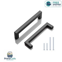 Elegant 6 Pack of 5″ Matte Black Stainless Steel Cabinet Handles – Modern Design