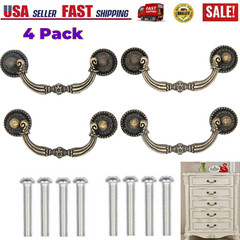 4PCS 3″ Vintage Drop Bail Dresser Drawer Pull Antique Bronze Cabinet Handle Knob