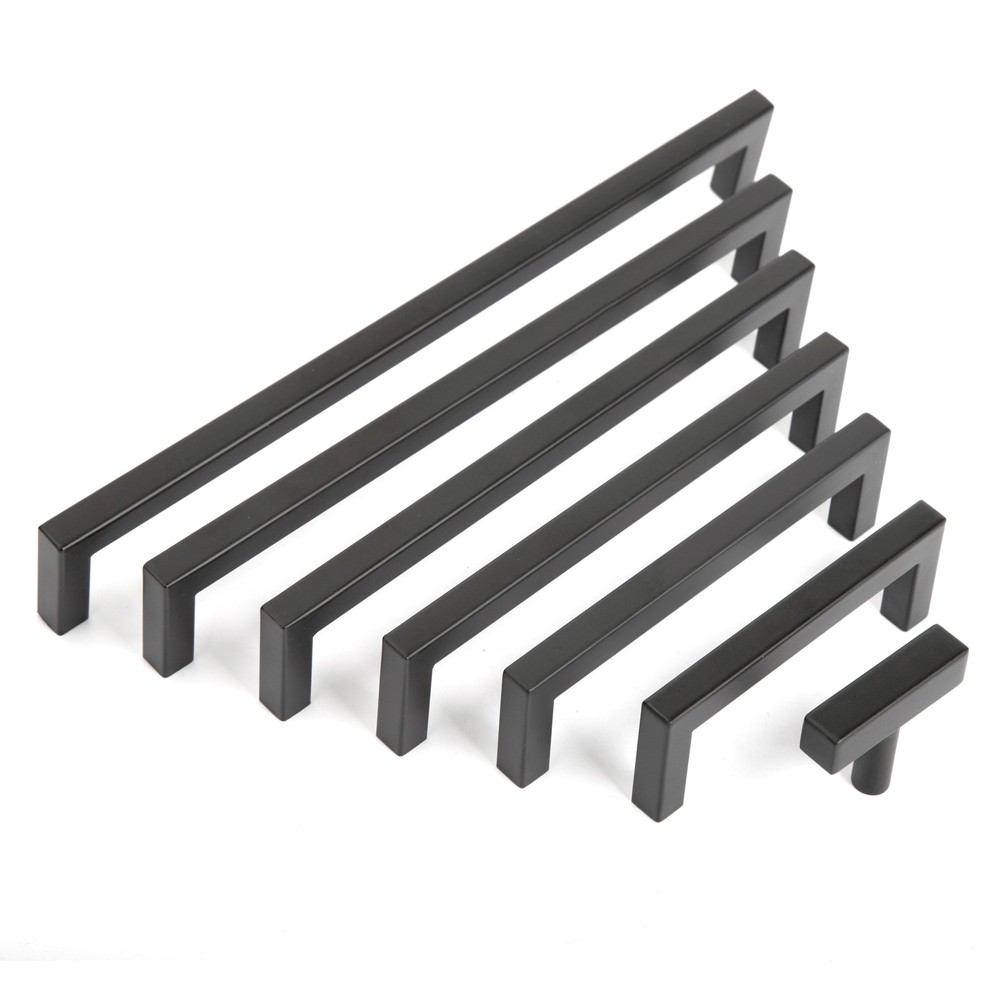 Matte Black Square Cabinet Pull 12mm Stainless Steel Drawer Knobs For Kitchen