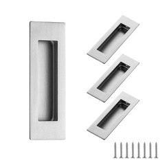 4 Pack Brushed Nickel Sliding Closet Door Handles Silver Flush Pulls 4.72in L…