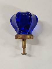Vintage Cobalt Blue Glass Brass Victorian Style Door Knob Handle Drawer Pull NOS